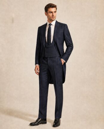 Chaqué azul marino Barneto modelo Dandy con chaleco de herradura